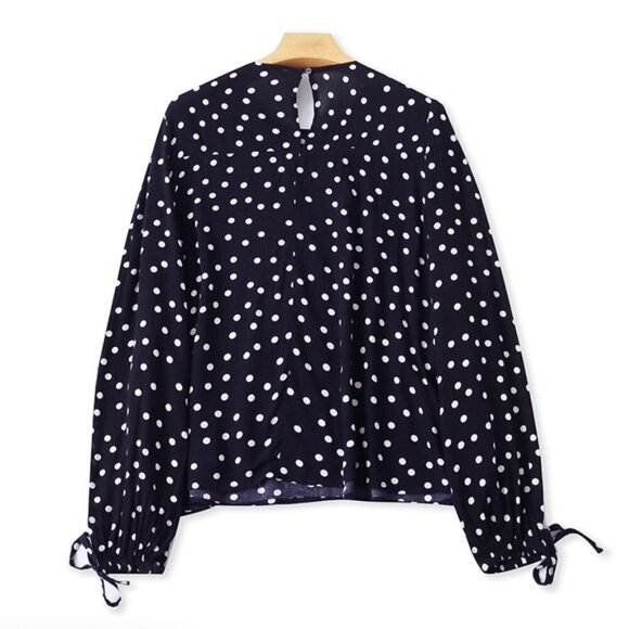 3 for $12 Polka Dot Top round crew neck long sleeve loose fit blouse - Picture 3 of 3